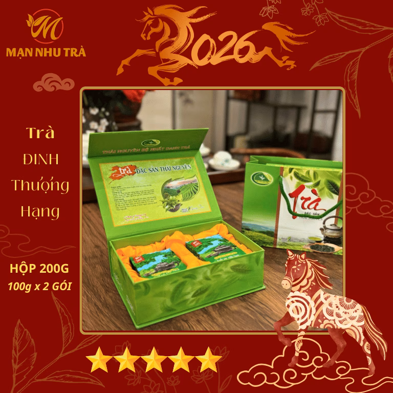 hộp trà đinh biếu tặng 200g xanh lá sang trọng