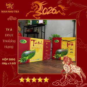 hộp trà đinh biếu tặng 500g màu đỏ sang trọng mạn nhu trà
